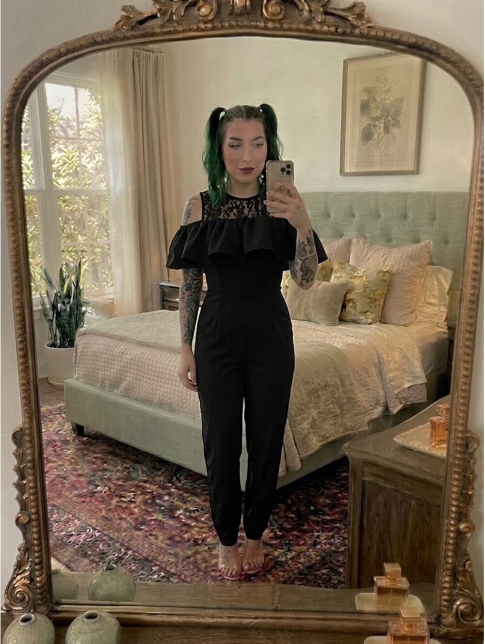 NWT Missguided Lace Top Ruffle Cold Shoulder Jumpsuit Black Size 0